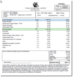 Repair order invoice