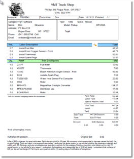 Repair order invoice